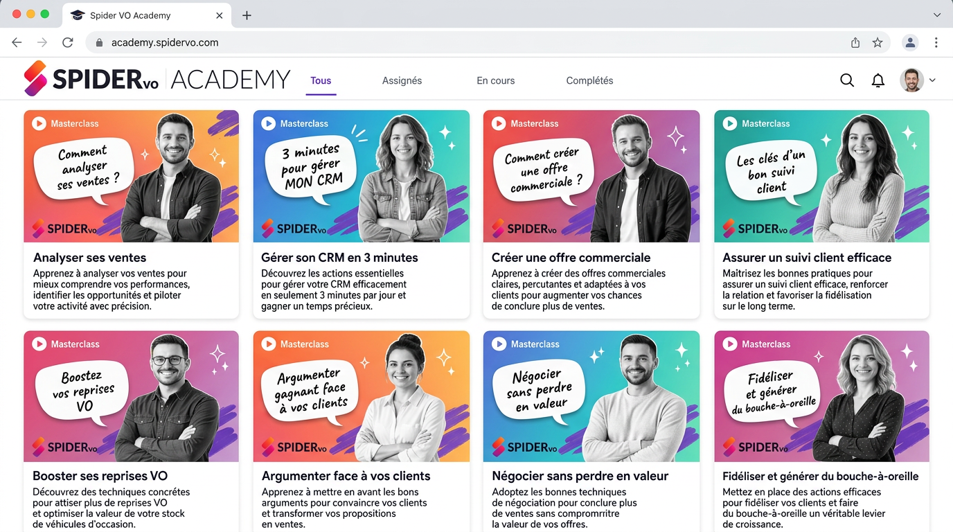 Spider VO Academy — catalogue de masterclass vidéo